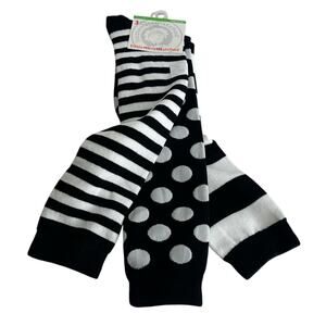 little miss matched knee high Black White Stripes Polka Dots socks 9-11